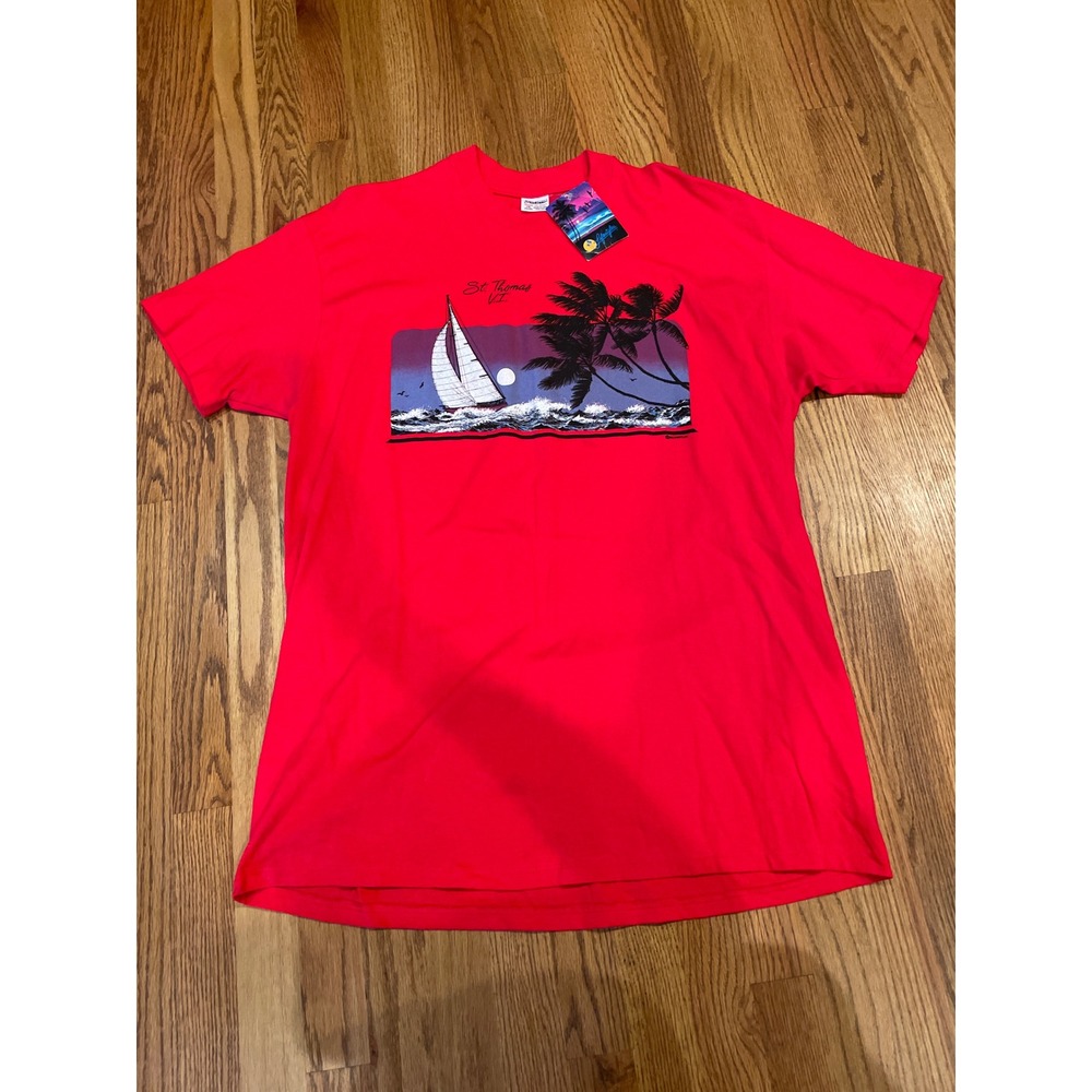 Stedman Mens T-Shirt XXL Red Vintage 1989 Single Stitch St Thomas Sailboat NOS